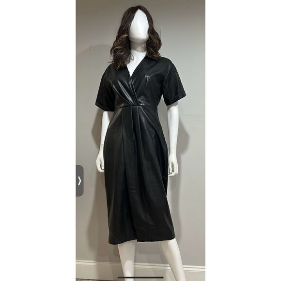 Elie Tahari Vegan Leather Midi Dress Size 6 - Picture 3 of 7